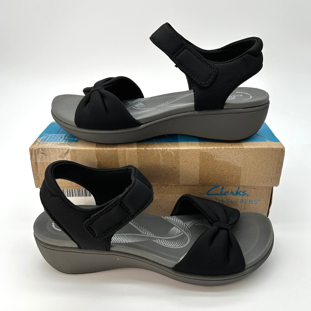 Womens Casual Sandals Clarks Cloudsteppers BreezeRae Sara Size 8 Wide Black NEW